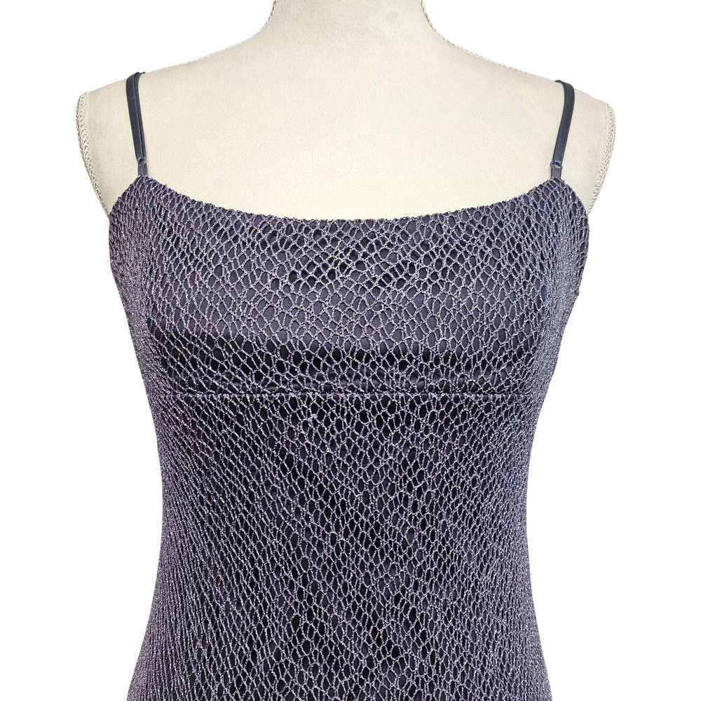 Vintage 90s City Triangles Gray Sparkle Mesh Fringe Bodycon Slip Dress Size S - Picture 4 of 8